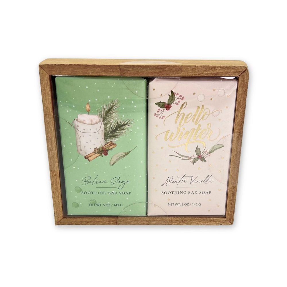 BLOOM & FIELD Balsam Sage & Winter Vanilla 2 Piece Soothing Soap Bar Set NIB